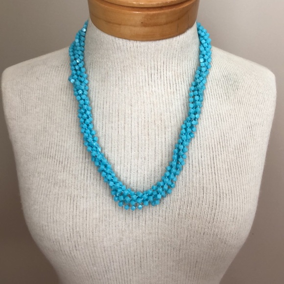 Vintage Blue Acrylic Square Beaded Muti Strand Necklace - Picture 7 of 14